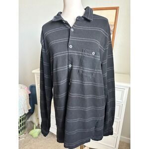 Billabong Mens XXL Striped Long Sleeve Polo Shirt Cotton Surf Skate Black Grey